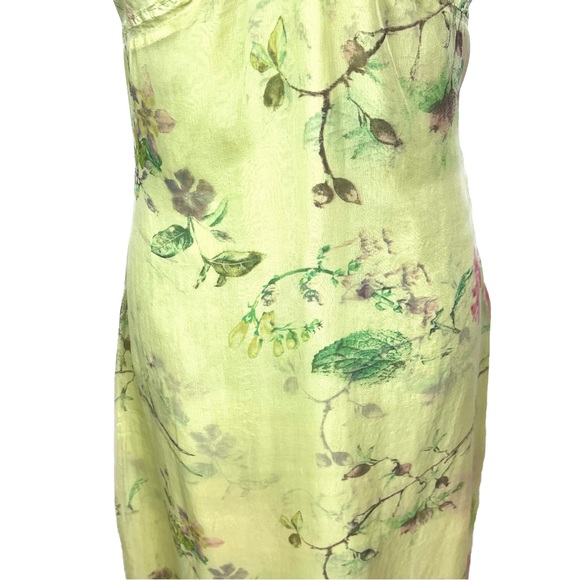 Rangoon chartreuse silk slip dress asymmetrical hem - Picture 5 of 16
